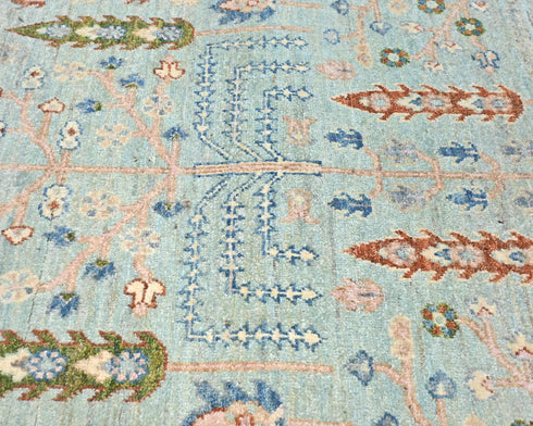 16 Feet Blue Khurgeen Afghan Hand Knotted Wool Runner Rug